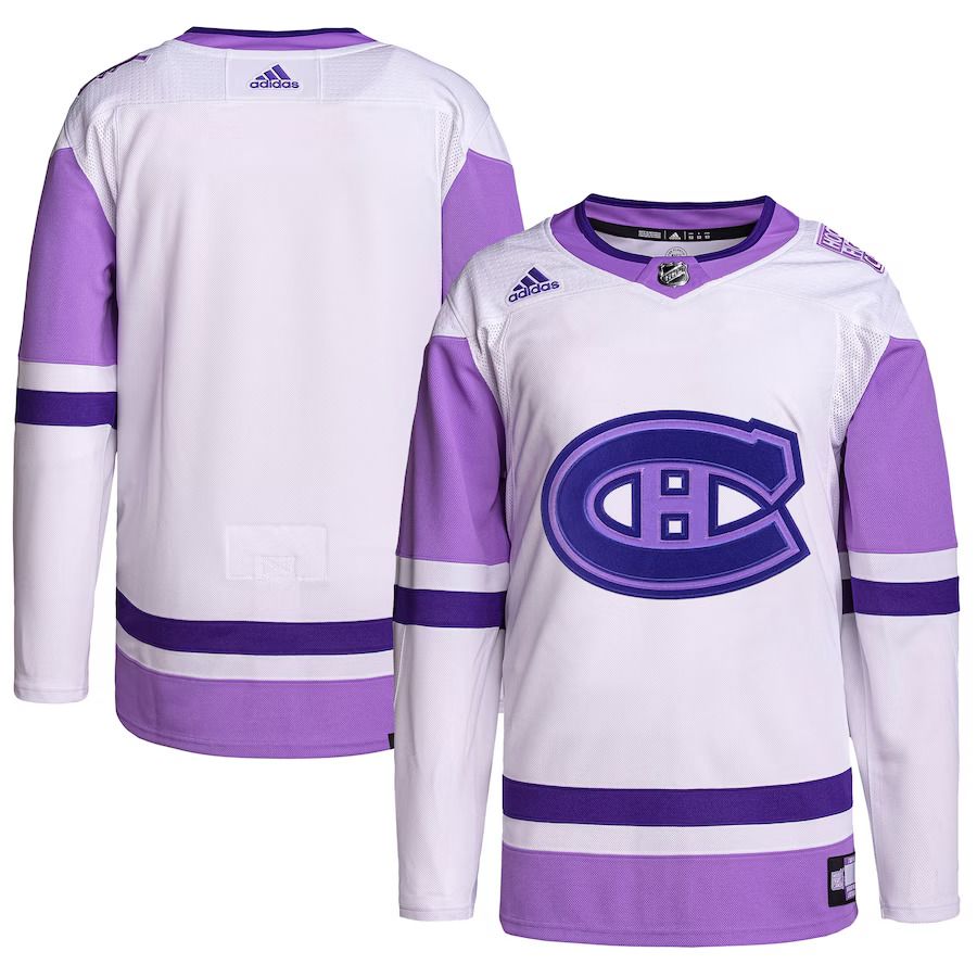 Men Montreal Canadiens adidas White Purple Hockey Fights Cancer Primegreen Authentic Blank Practice NHL Jersey->customized nhl jersey->Custom Jersey